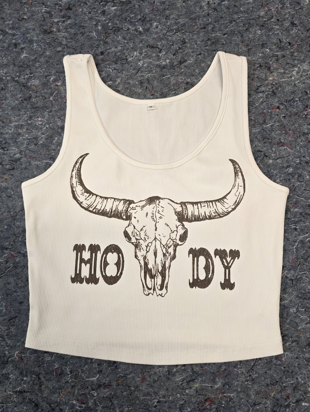 Cream Graphic Tank Top With Western Skull Print Womens Medium